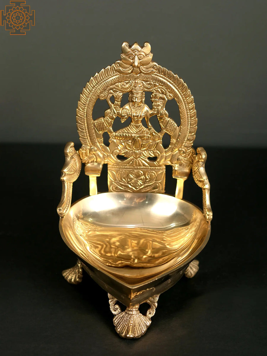 8" Brass Gajalakshmi Oil Lamp Idol for Pooja