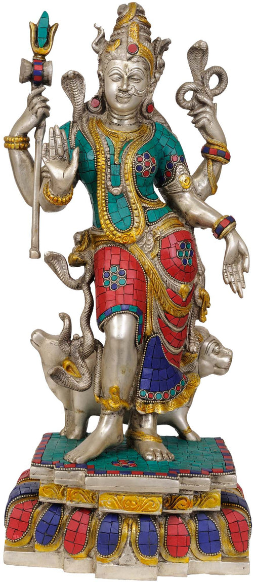 17" Ardhanarishvara Handmade Brass Idol for Pooja