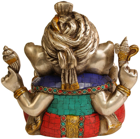 8" Brass Turbaned Ganesha Sculpture | Handmade | Made in India