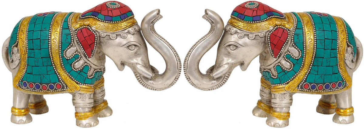 Elephant Pair with Upraised Trunks