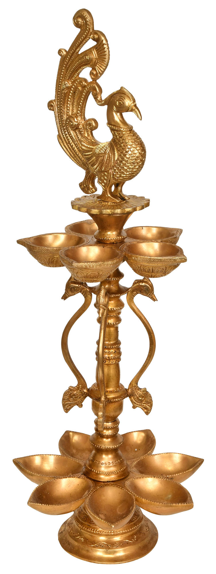 20" Handmade Brass Twelve-Wick Peacock Lamp with Stand