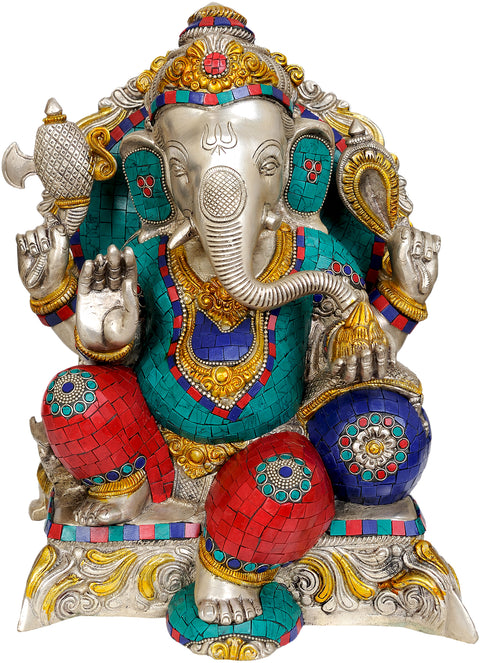 13" Bhagawan Ganesha Granting Abhaya In Brass | Handmade | Made In India