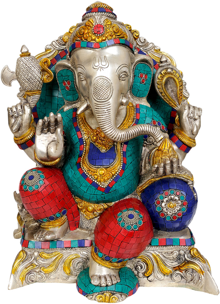 13" Handmade Ganesha Granting Abhaya Brass Statue