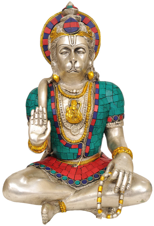 11" Handmade Blessing Hanuman Brass Idol for Home Pooja
