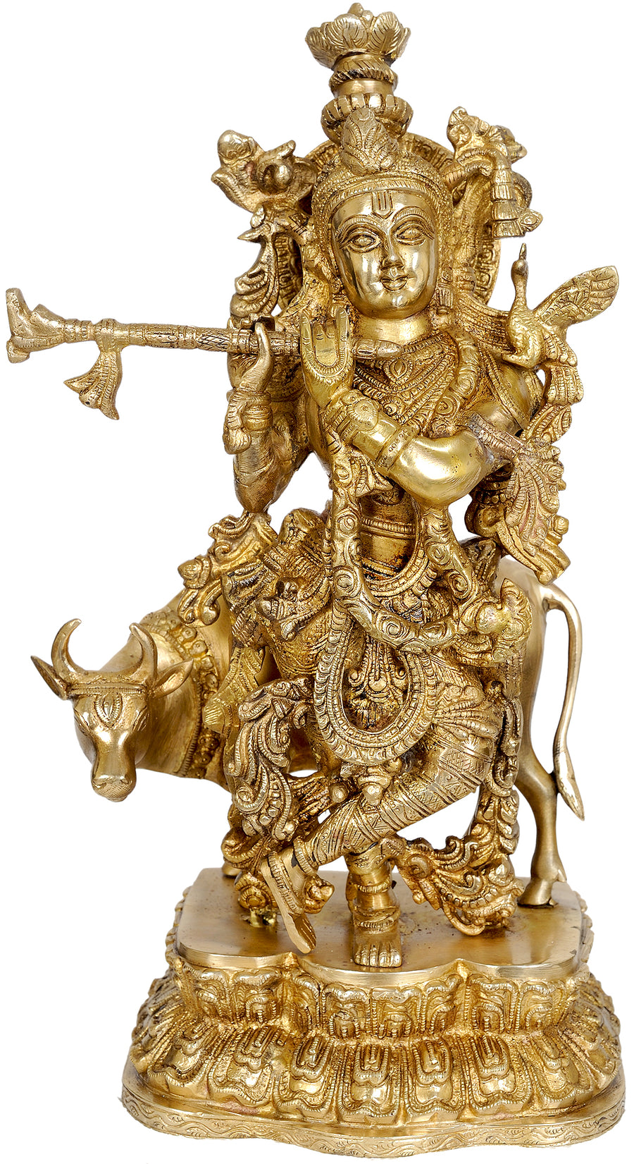 17" Handmade Krishna Brass Statue for Pooja