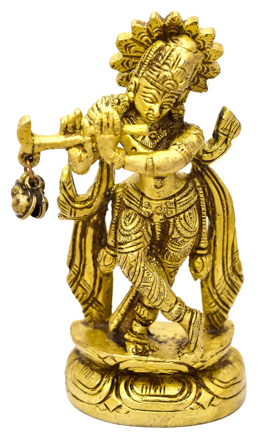 4" Handmade Krishna Brass Sculpture for Home Decor