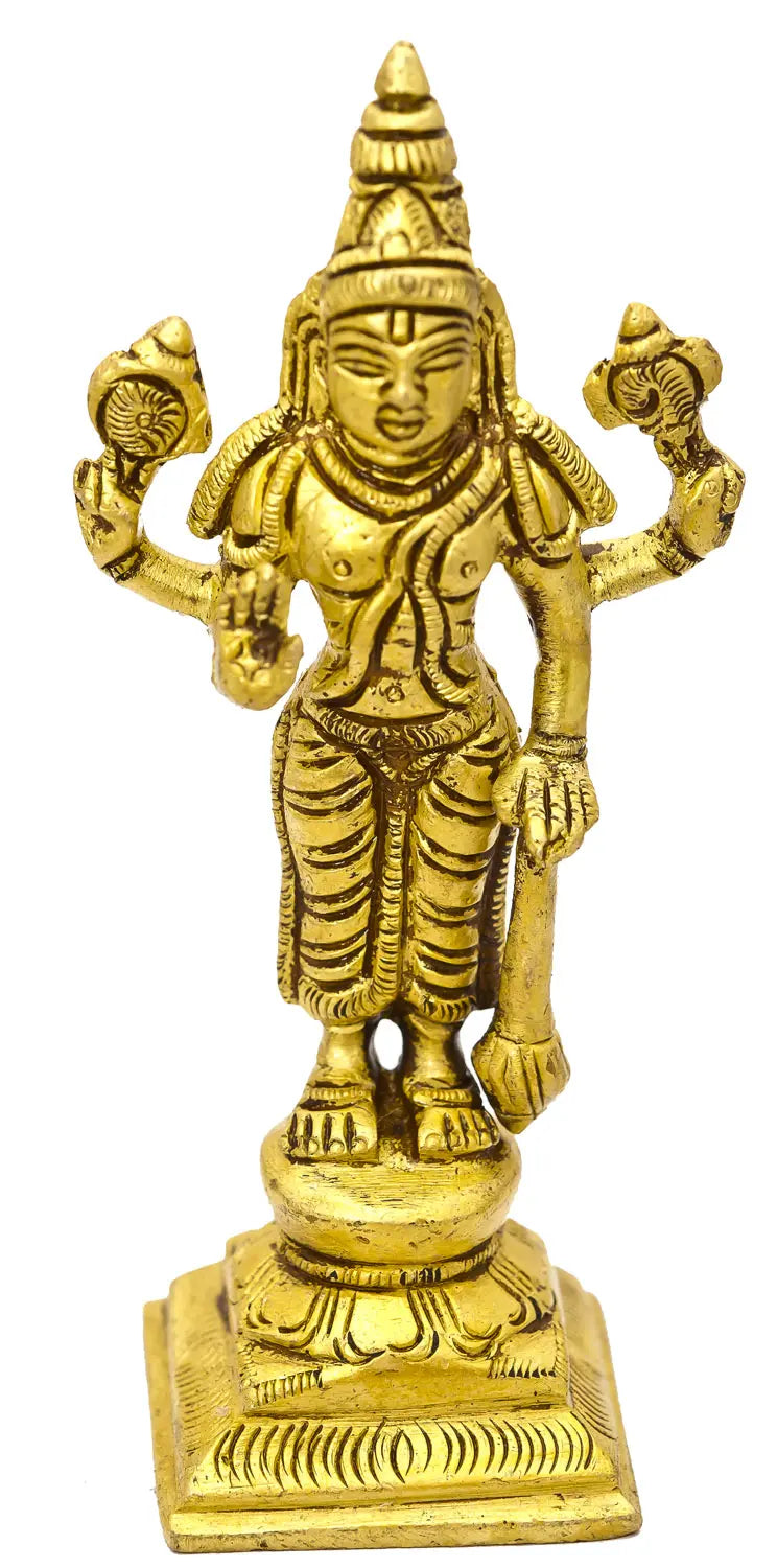 4" Sthanaka Bhagawan Vishnu Statue in Brass | Handmade | Made in India