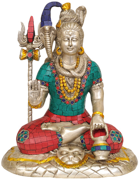 10" Lord Shiva Seated on Lion Skin | Handmade Brass Statue