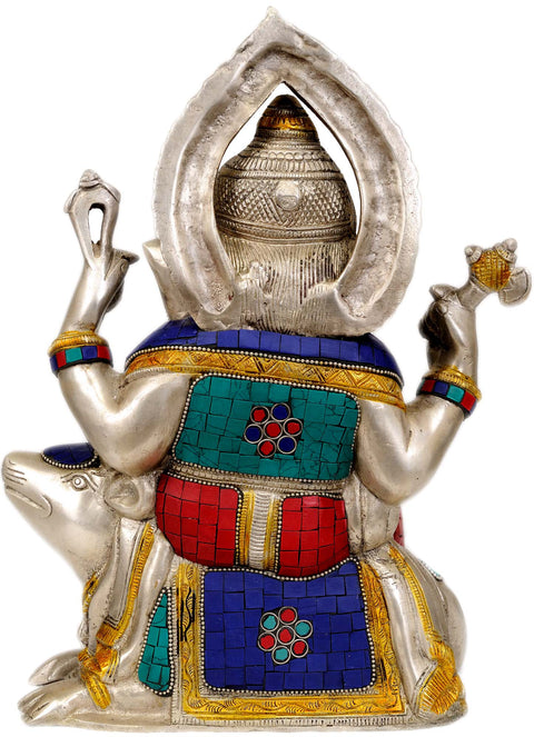 12" Lord Ganesha Seated on Musaka (Rat) In Brass | Handmade | Made In India