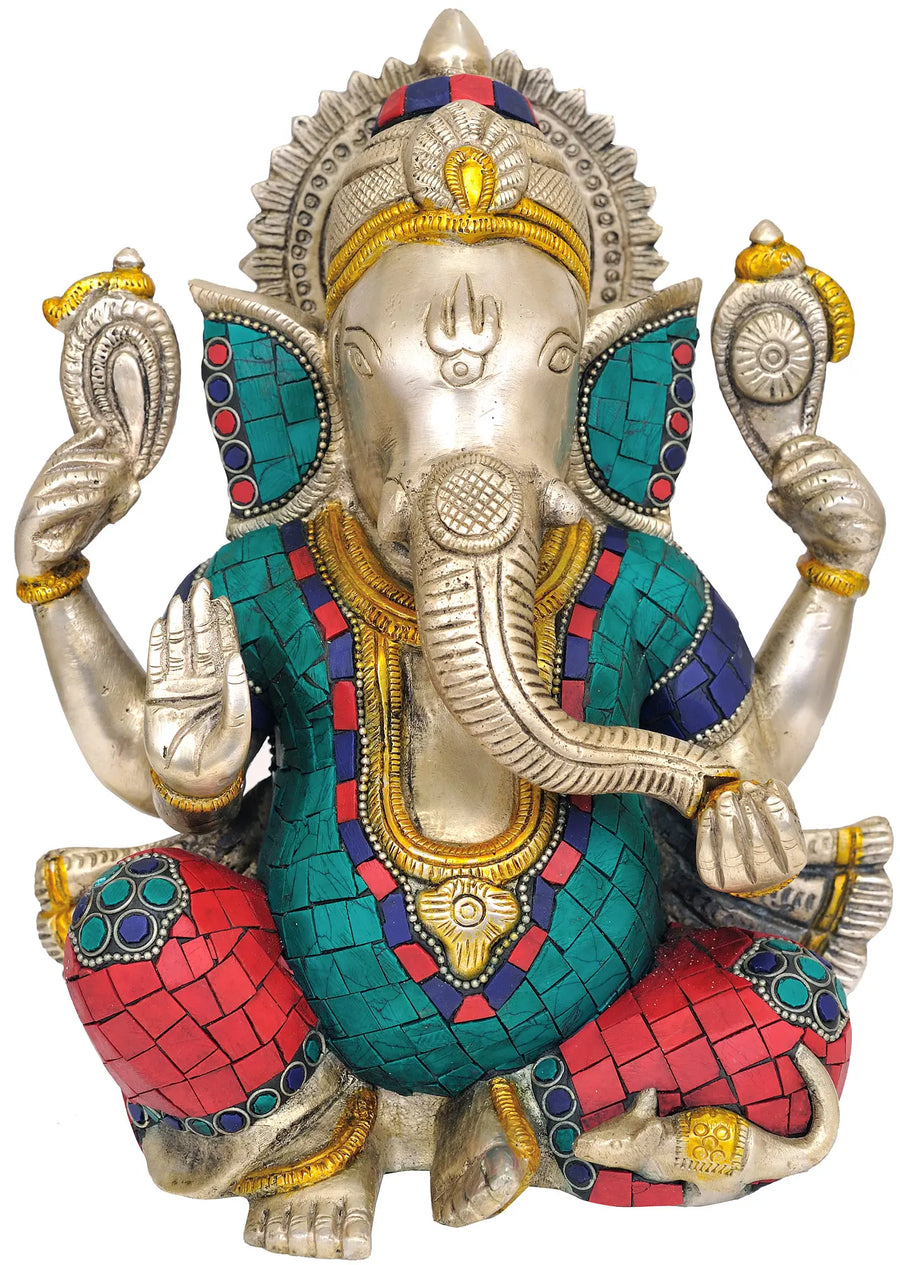 9" Ganesha Granting Abhaya Brass Statue Handmade