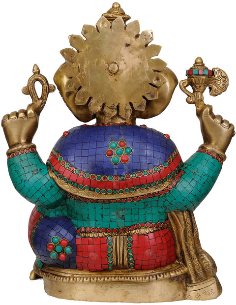 18" Lord Ganesha Seated on Chowki In Brass | Handmade | Made In India