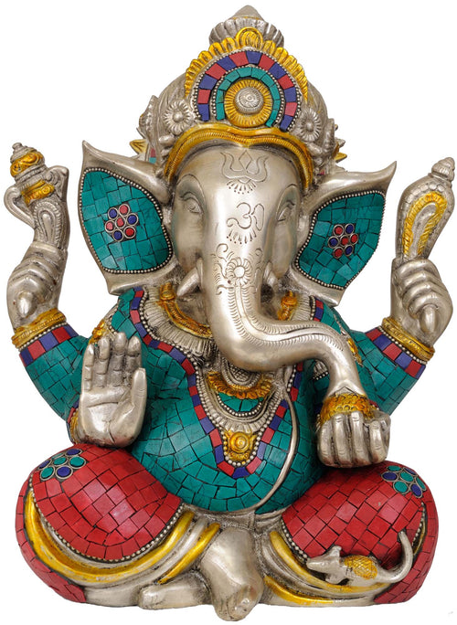 12" Handmade Ganesha Brass Statue with Abhaya Mudra Gesture