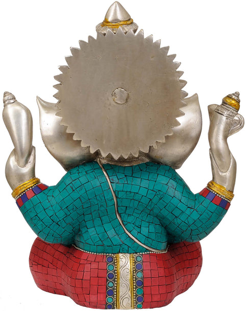 12" Ganesha in Red Dhoti Granting Abhaya Mudra (Gesture of Fearlessness and Reassurance) In Brass | Handmade | Made In India