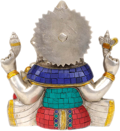 8" Brass Four-Armed Seated Ganesha Sculpture | Handmade | Made in India