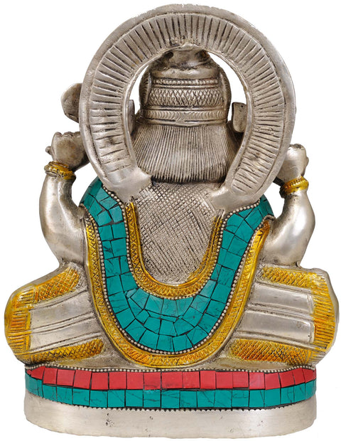 9" Brass Four Armed Seated Ganesha Idol with Trident Tilaka on His Forehead | Handmade | Made in India