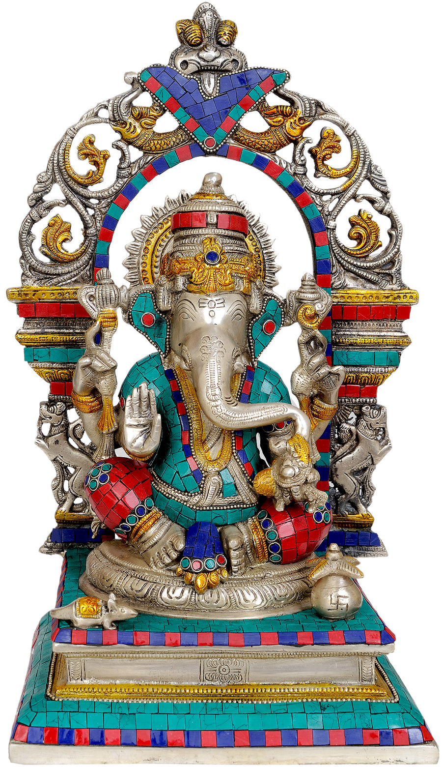 16" Enthroned Ganesha Handmade Brass Statue