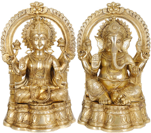 19" Large Lakshmi Ganesha Brass Statue Handmade