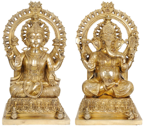20" Lakshmi Ganesha Brass Statue Handmade