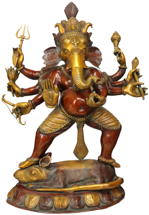 27" Ganesha Brass Statue Handmade Spiritual Warrior Idol