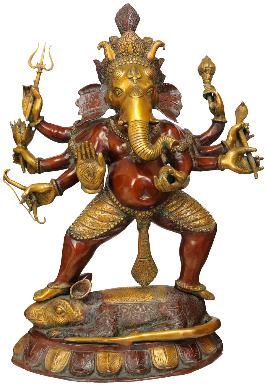 27" Ganesha Brass Statue Handmade Spiritual Warrior Idol