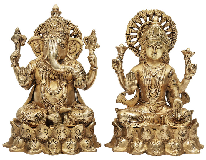 9" Lakshmi and Ganesha Brass Statue Handmade