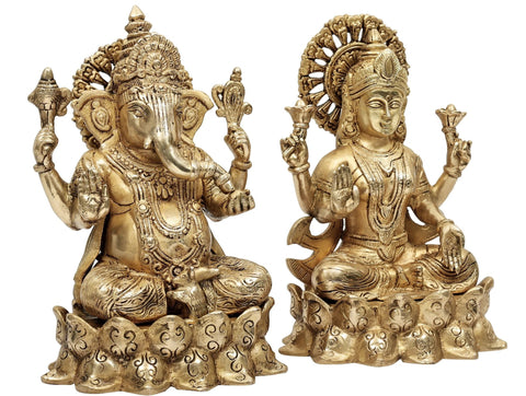 9" Lakshmi Ji Ganesha Ji In Brass | Handmade | Made In India