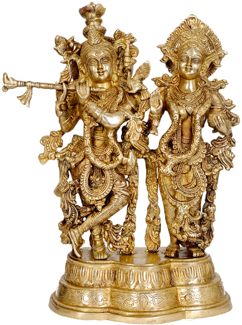 17" Radha Krishna Brass Statue Handmade Home Decor