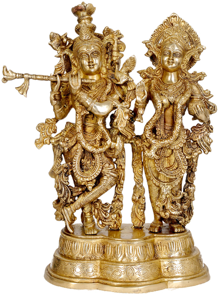 17" Radha Krishna Brass Statue Handmade Home Decor
