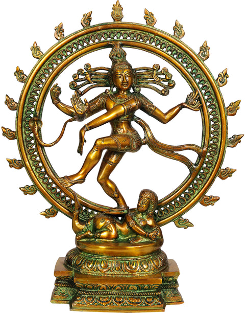18" Lord Shiva as Nataraja (In Golden and Green Hues) In Brass | Handmade | Made In India