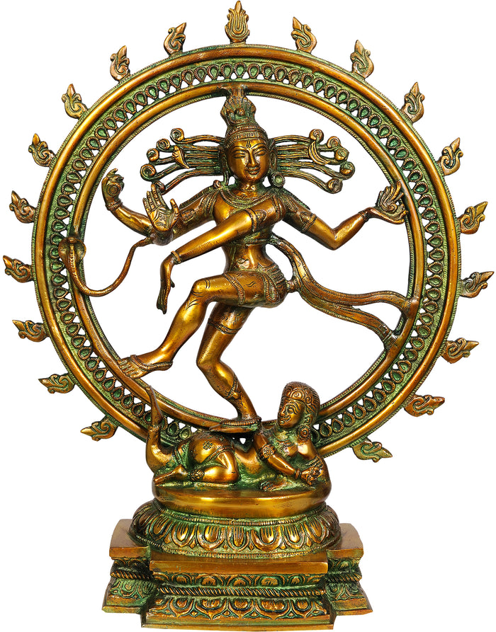 18" Lord Shiva Nataraja Brass Statue Handmade with Golden Green Finish