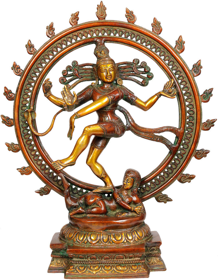 18" Nataraja Handmade Brass Statue in Brown and Golden Hues