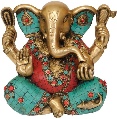 10" Brass Lord Ganesha Statue with Trident Mark on Forehead | Handmade | Made in India
