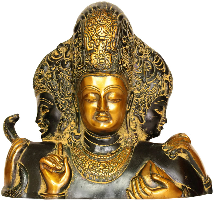 10" Trimurti Brahma Vishnu Mahesha Brass Statue Handmade