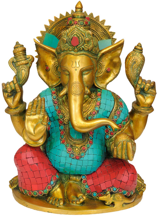 10" Handmade Bhagawan Ganesha Brass Sculpture for Pooja