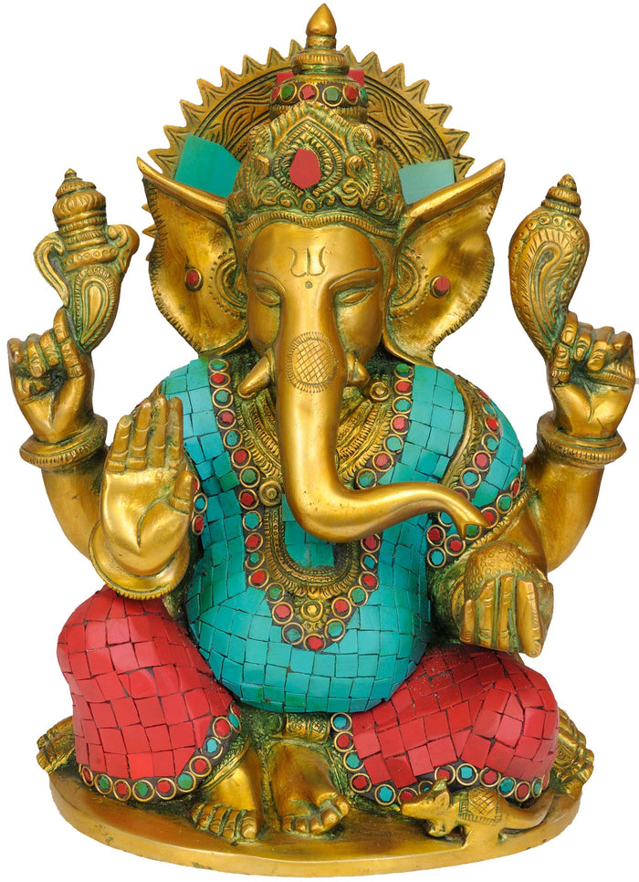 10" Handmade Bhagawan Ganesha Brass Sculpture for Pooja