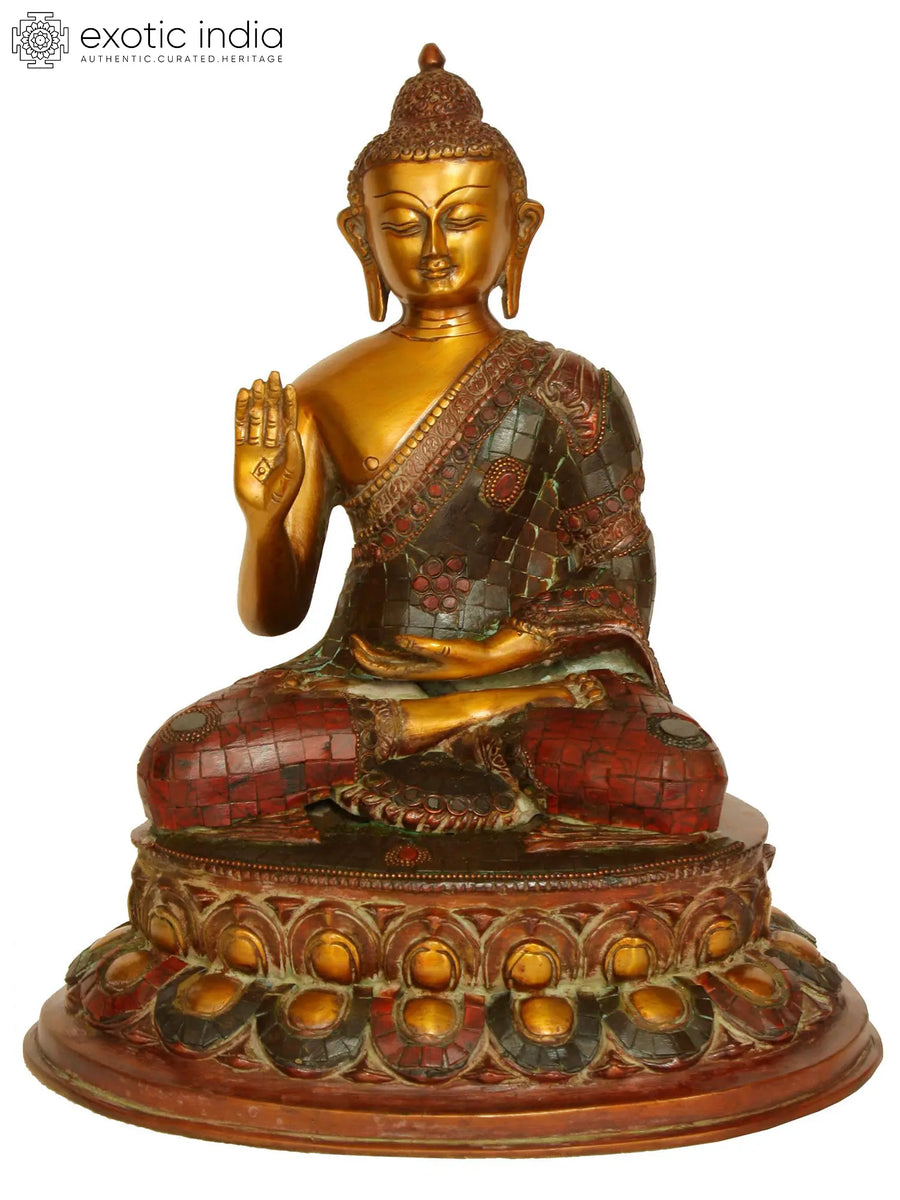 13" Handmade Lord Buddha in Abhaya Mudra Brass Statue