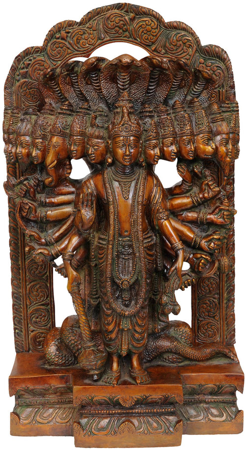 14" Lord Vishnu Cosmic Incarnation Brass Handmade Statue