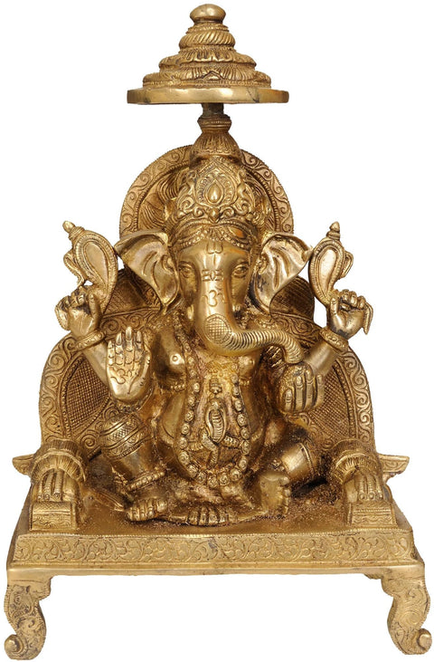 12Ó Enthroned Ganesha Sculpture in Brass | Handmade | Made in India