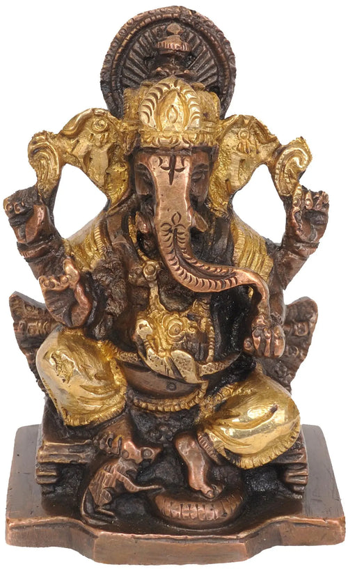 4" Lord Ganesh Handmade Brass Statue