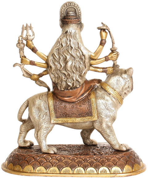 11" Triple Hued Goddess Durga In Brass | Handmade | Made In India