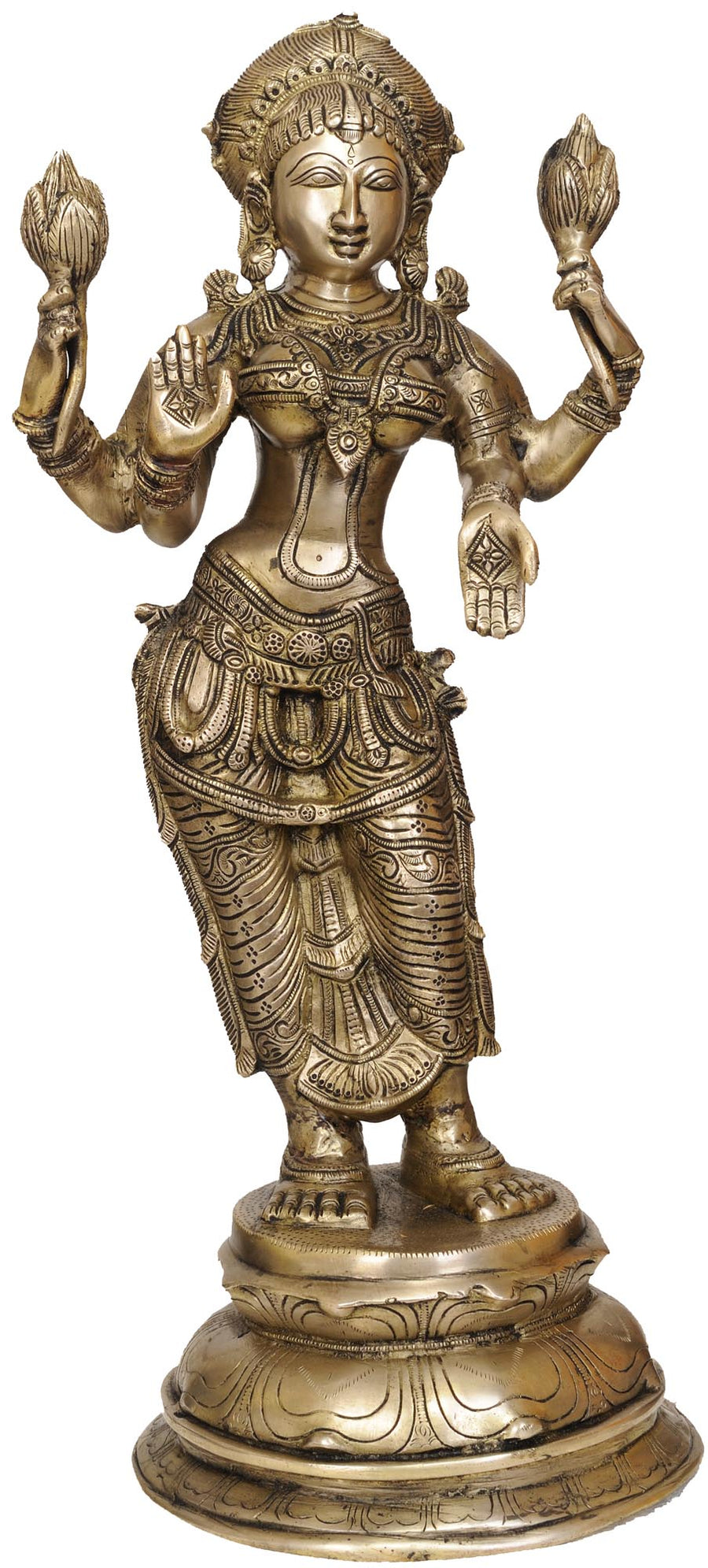 23" Standing Lakshmi Brass Statue Handmade Home Decor