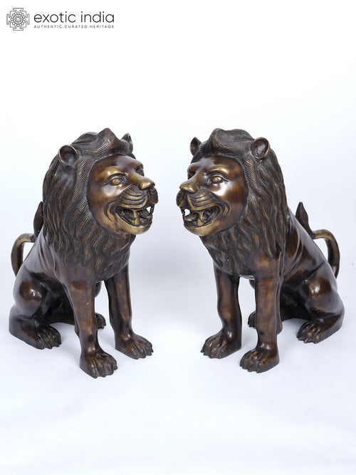 Pair of Brass Lions Handmade Showpiece