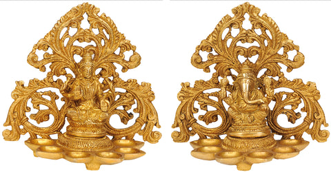 6" Lakshmi Ganesha (Pair of Lamps) In Brass | Handmade | Made In India