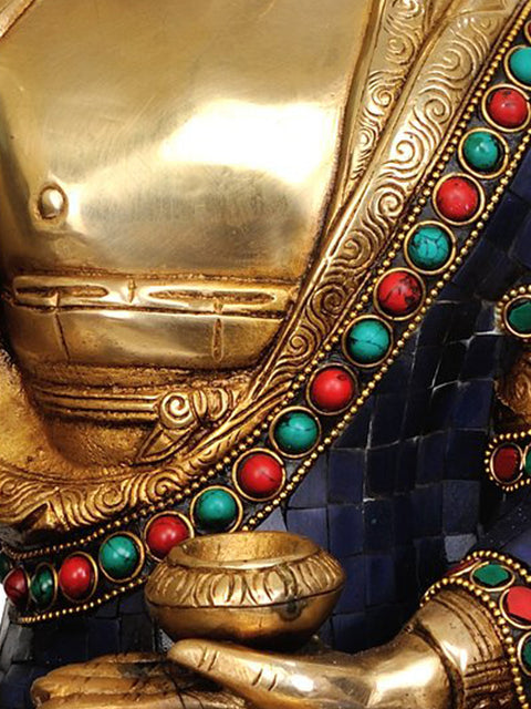 17" Tibetan Buddhist Deity- Lapis Buddha of Healing In Brass | Handmade | Made In India