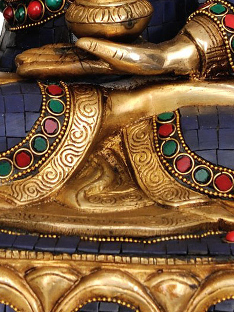 17" Tibetan Buddhist Deity- Lapis Buddha of Healing In Brass | Handmade | Made In India
