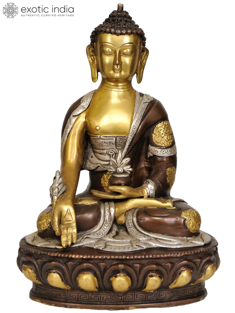 12" Medicine Buddha Tibetan Buddhist Handmade Brass Statue