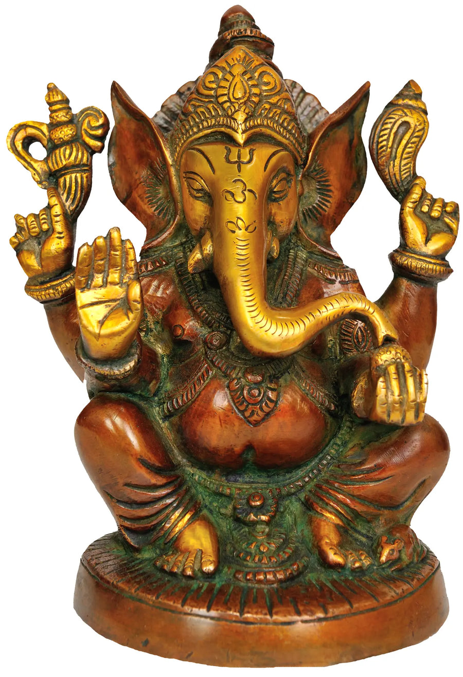 7" Handmade Brass Ganesha Idol with Ankush and Noose