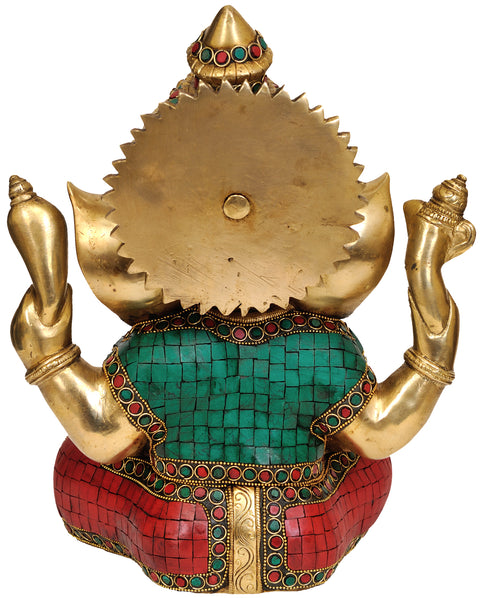 12" Inlay Ganesha In Brass | Handmade | Made In India