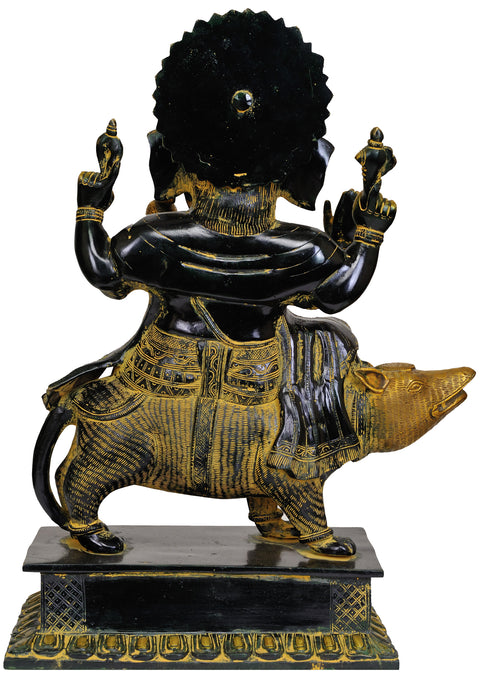18" Bhagawan Ganesha Seated on Rat In Brass | Handmade | Made In India