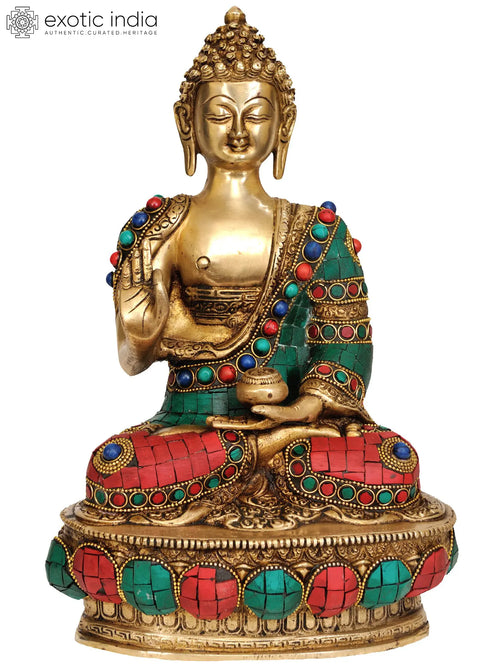11" Handmade Blessing Buddha Brass Statue